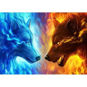 New Fire and Ice Mystical Wolves Plush Throw Blanket Gift Wolf Good and Evil NIP